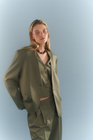 FLOW KHAKI BLAZER WITH OPEN FRONT