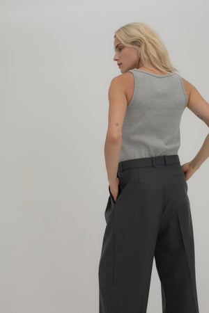 SOLO PLEATED WIDE TROUSERS IN MELANGE GREY