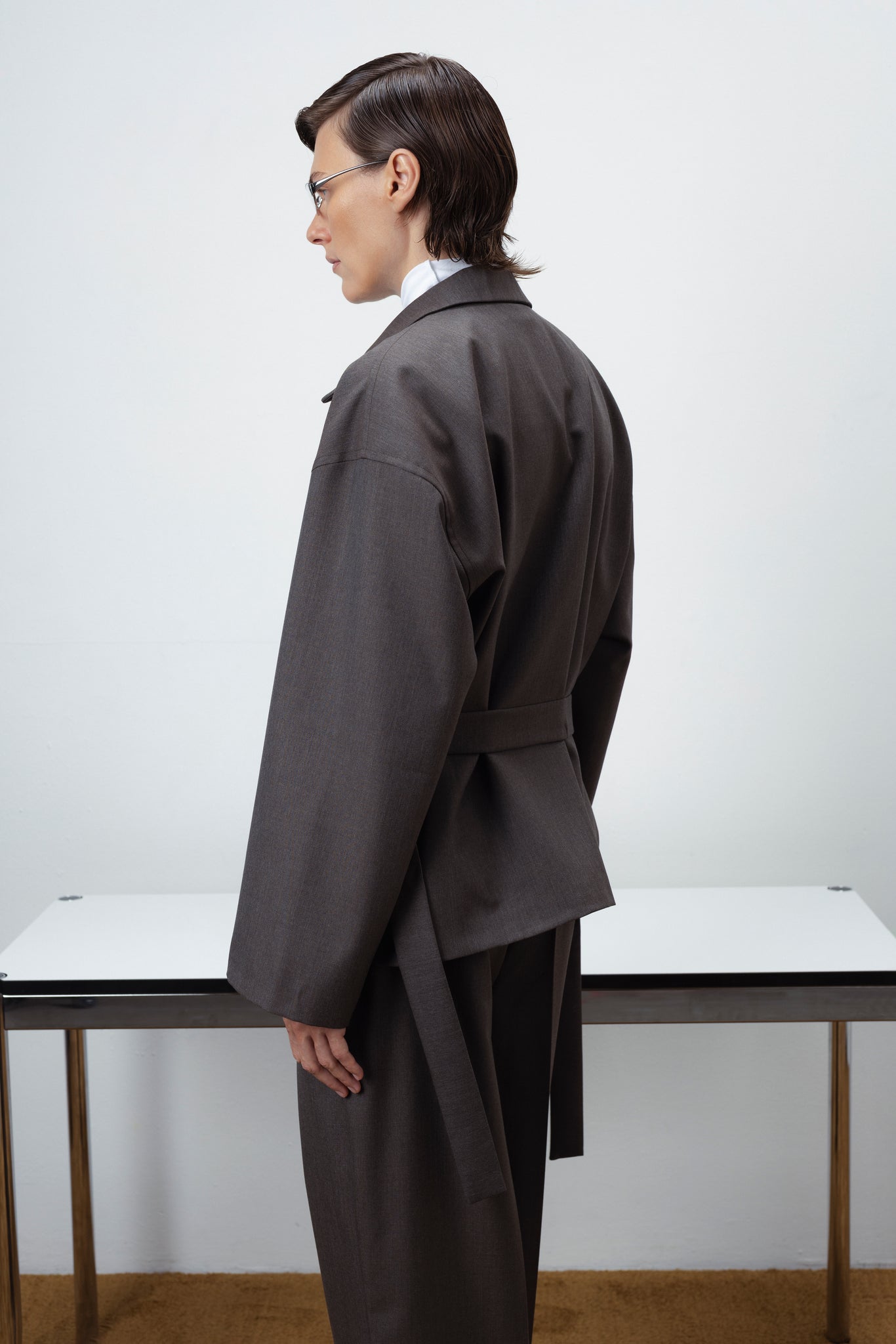 WOOL ZIP-UP BLAZER IN TAUPE