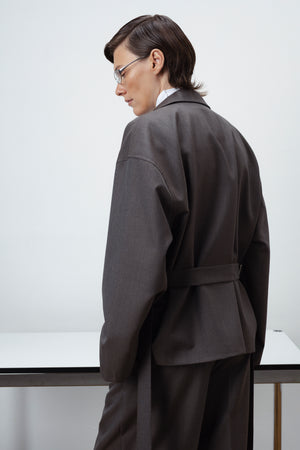 WOOL ZIP-UP BLAZER IN TAUPE