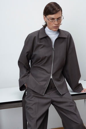 WOOL ZIP-UP BLAZER IN TAUPE