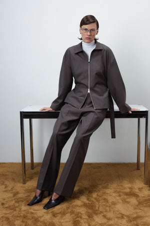 WOOL ZIP-UP BLAZER IN TAUPE