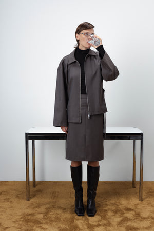 WOOL ZIP-UP BLAZER IN TAUPE