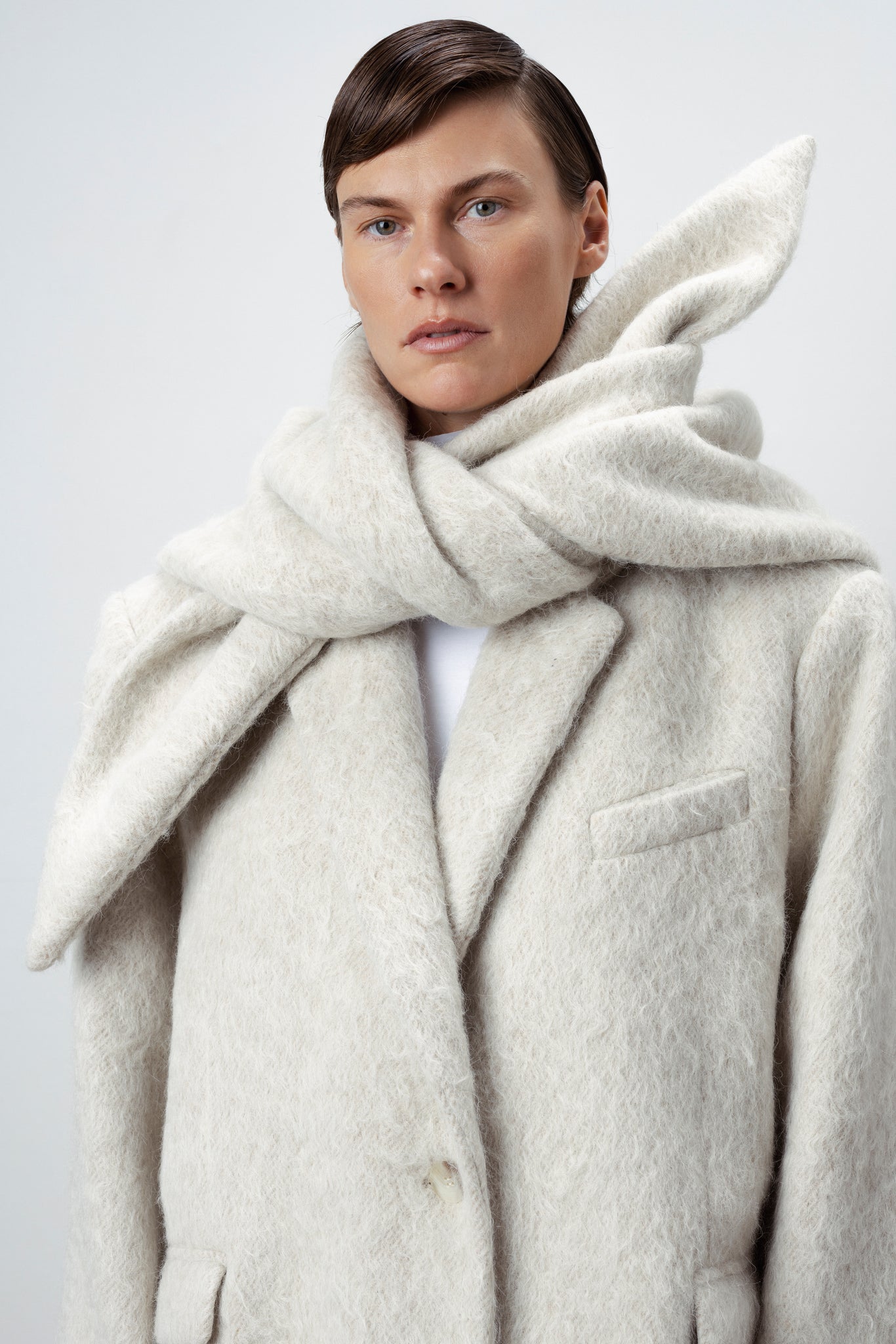 OVERSIZED HAIRY WOOL WRAP COAT