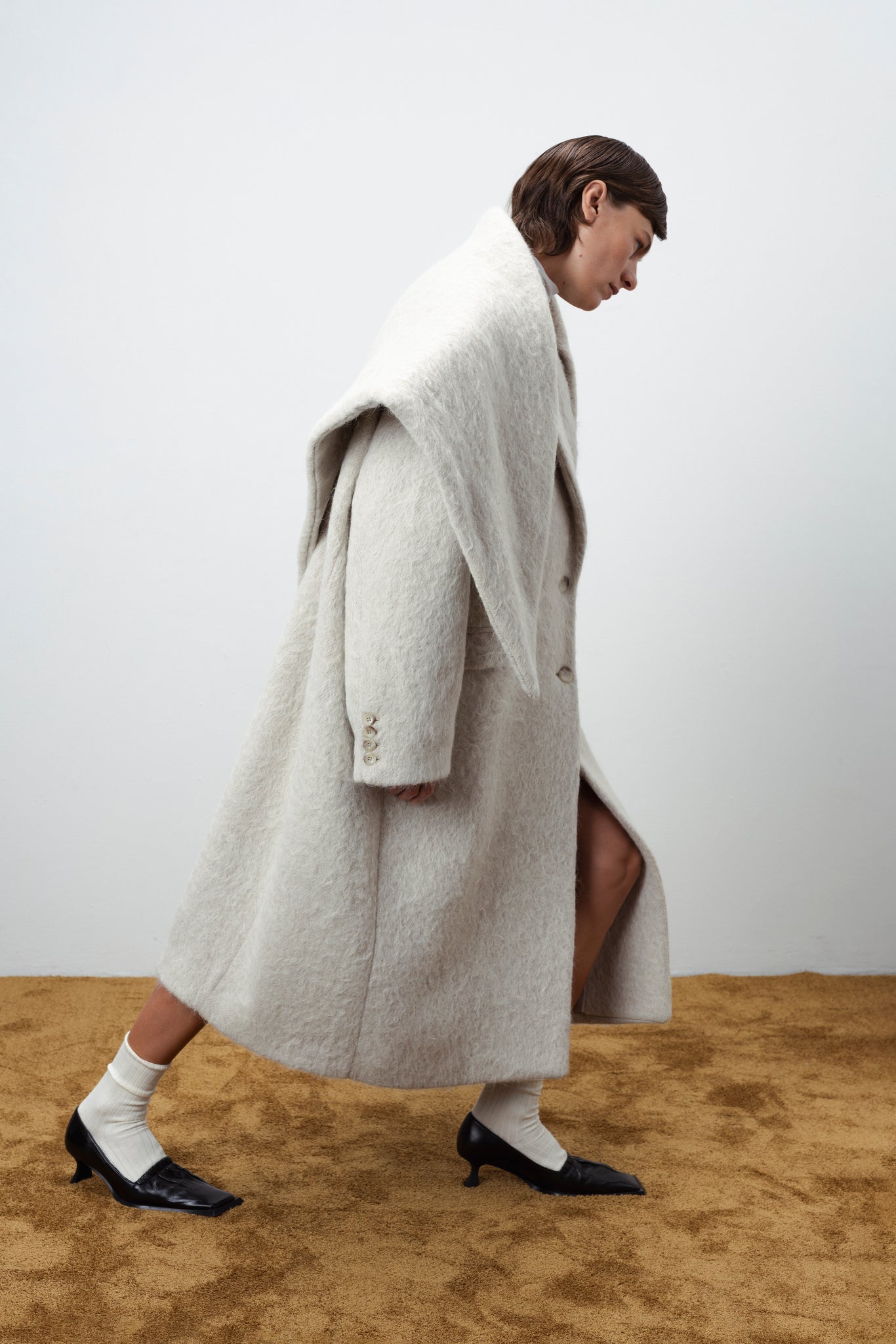 OVERSIZED HAIRY WOOL WRAP COAT