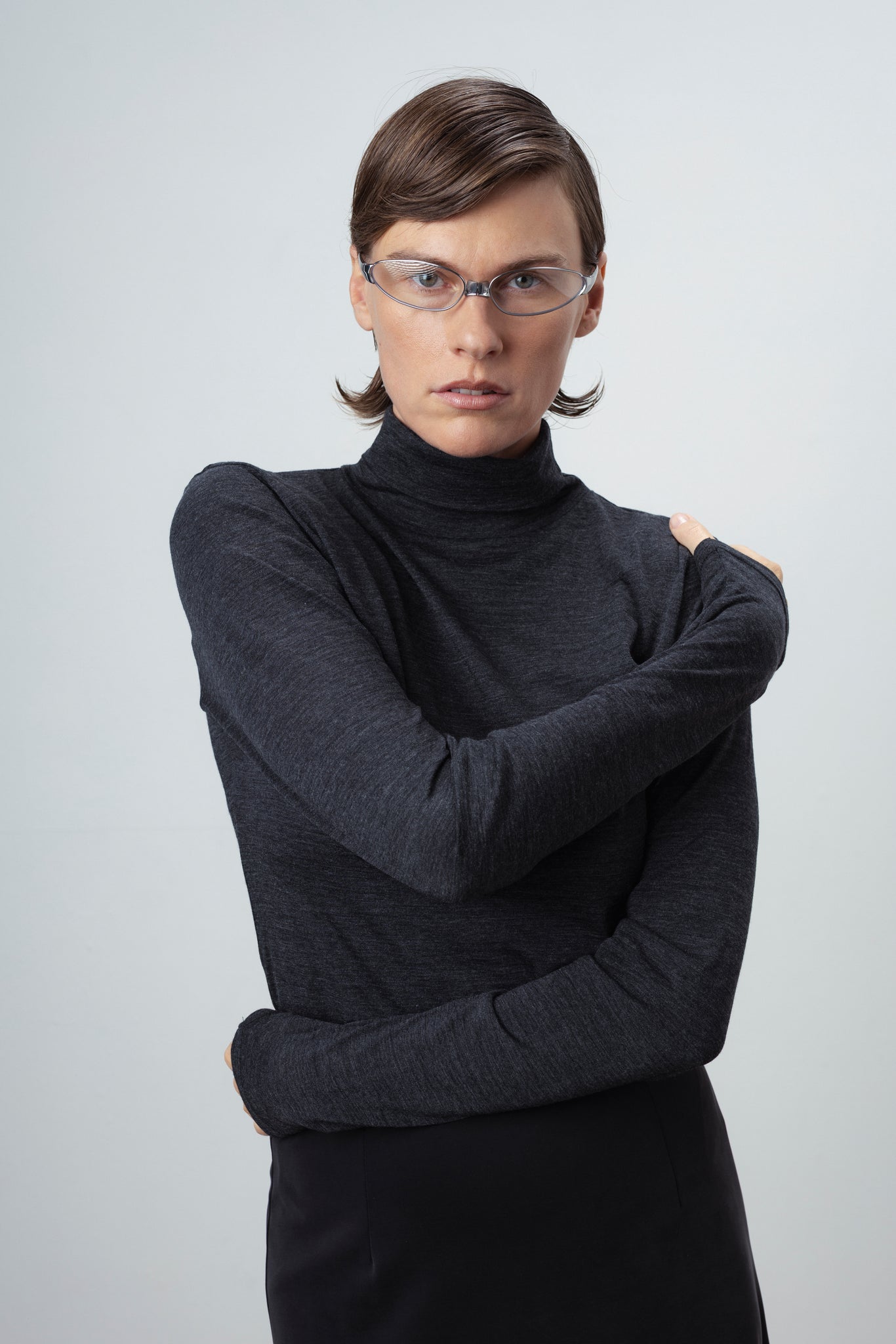 WOOL TURTLENECK TOP IN GREY