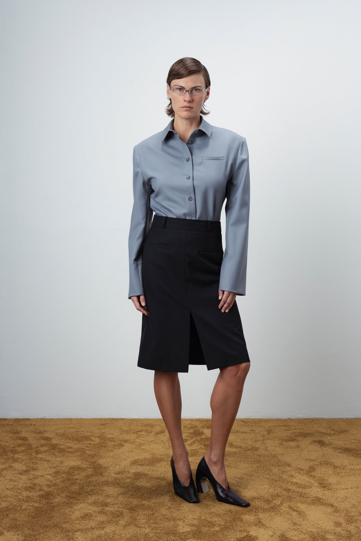 WOOL TAILORED SHIRT IN GREY