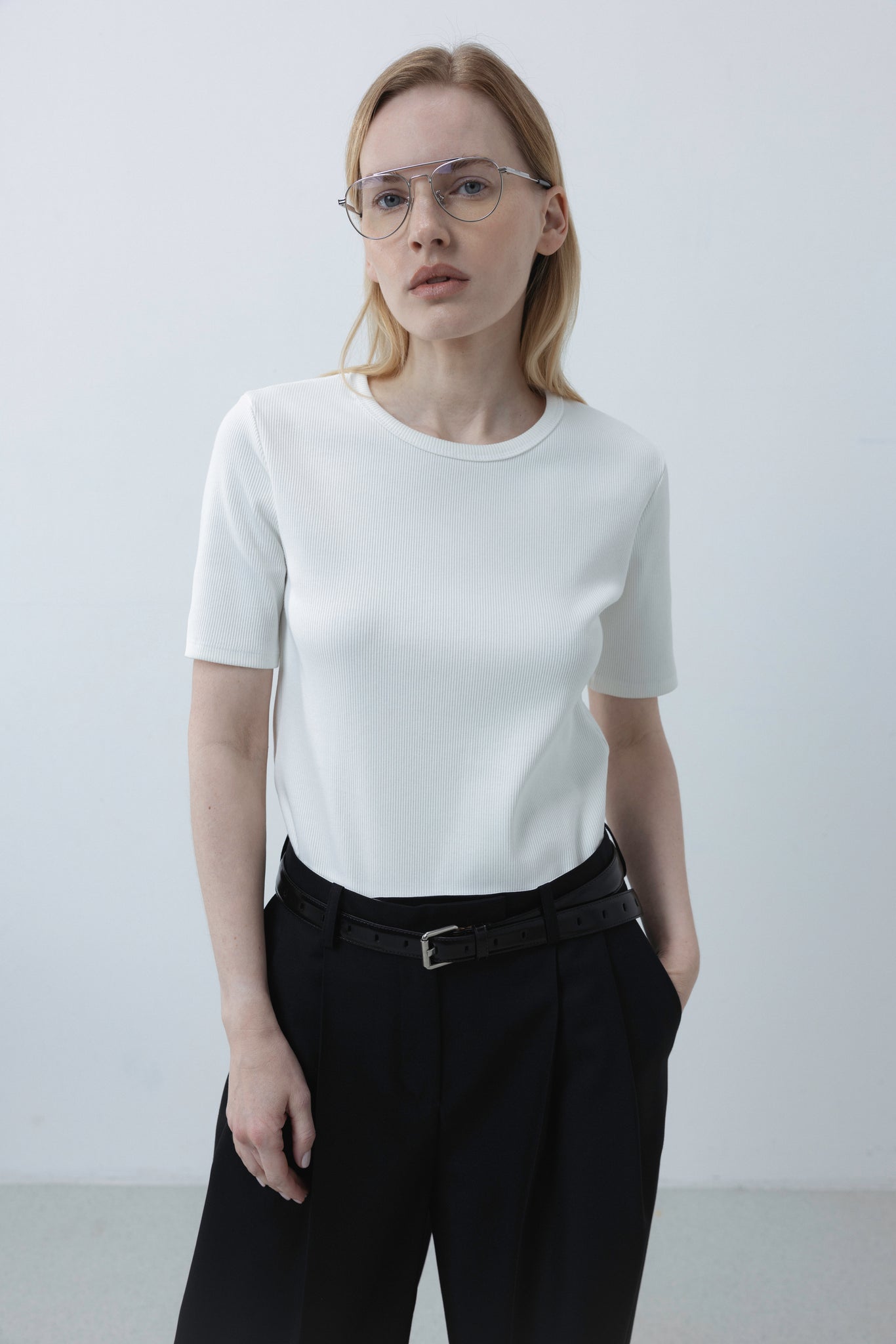 RIBBED T-SHIRT IN OFF-WHITE