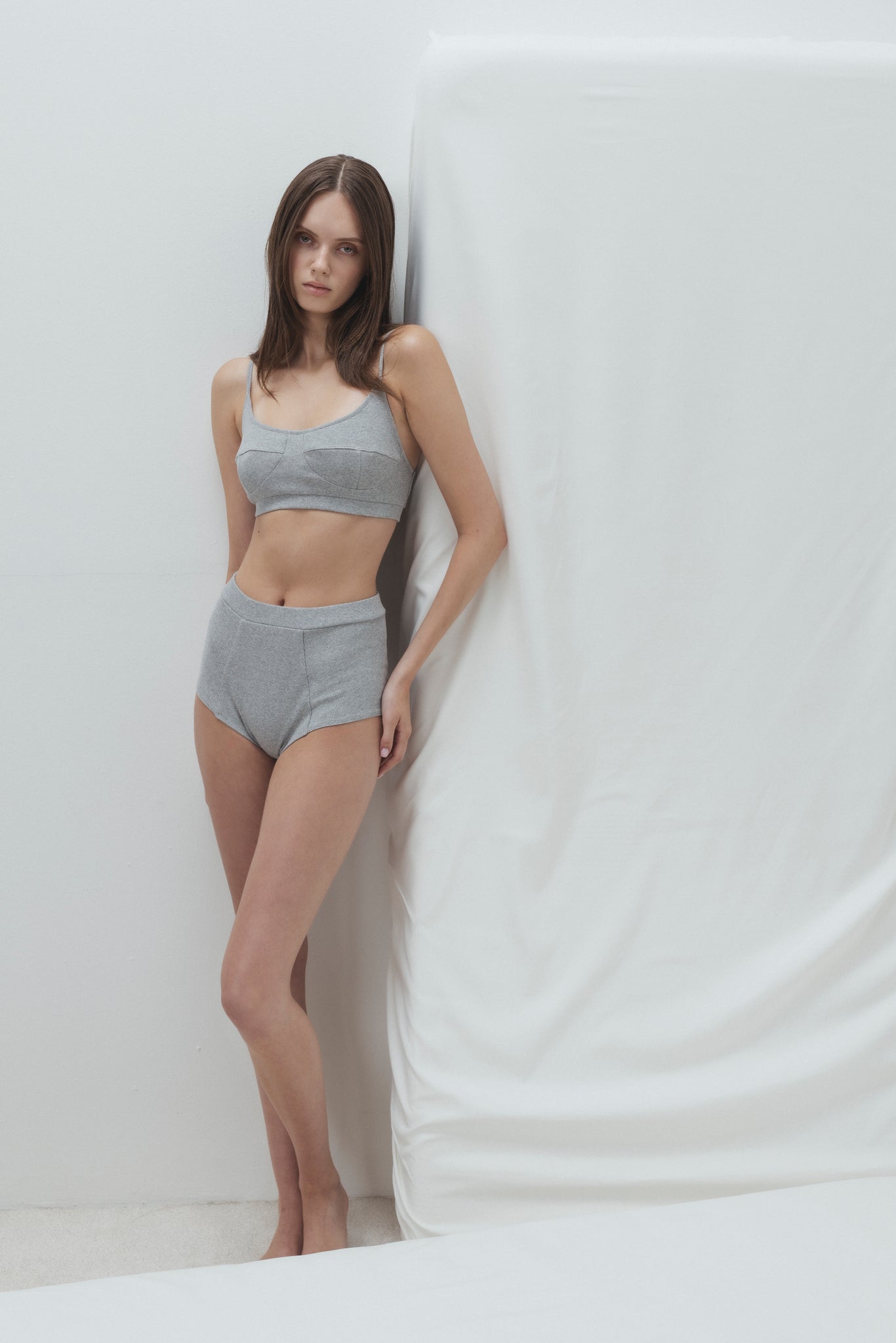 RIBBED COTTON BRA IN GREY