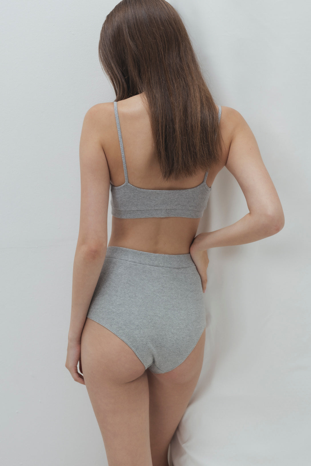 RIBBED COTTON BRA IN GREY