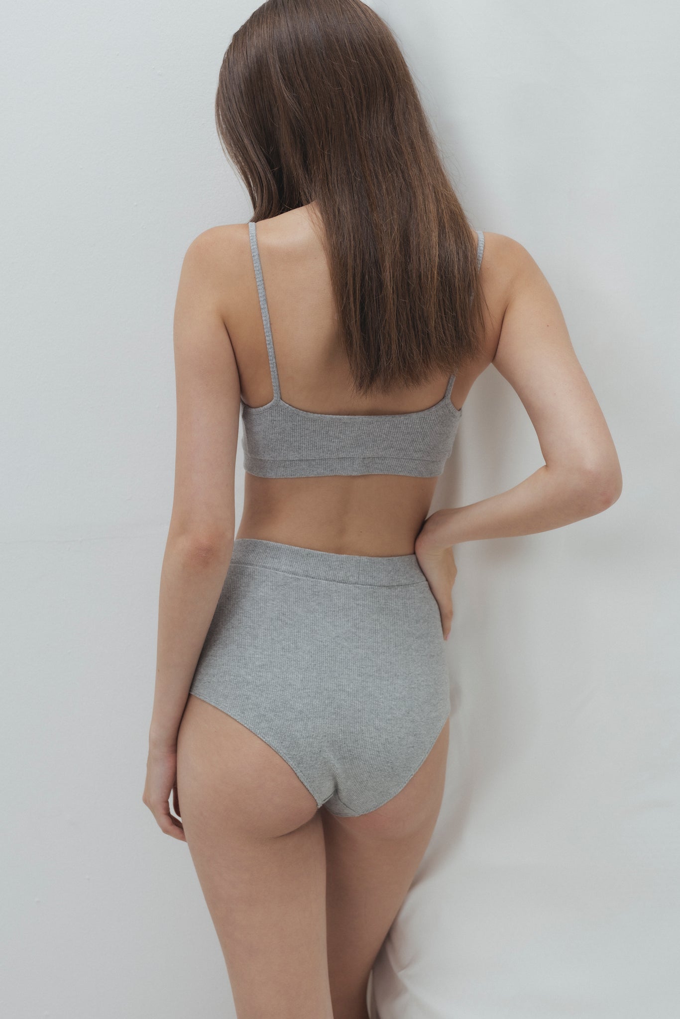 RIBBED COTTON BRA IN GREY