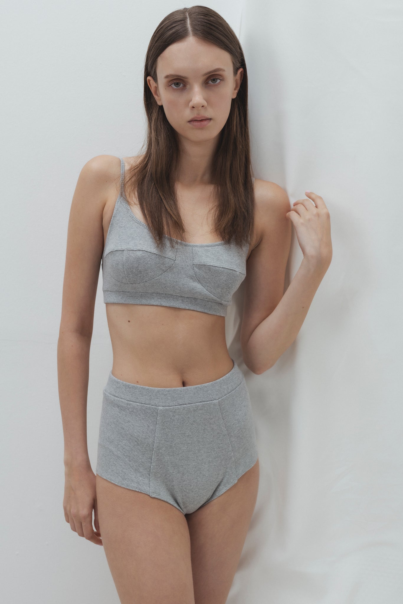RIBBED COTTON HIGH WAISTED PANTIES IN GREY