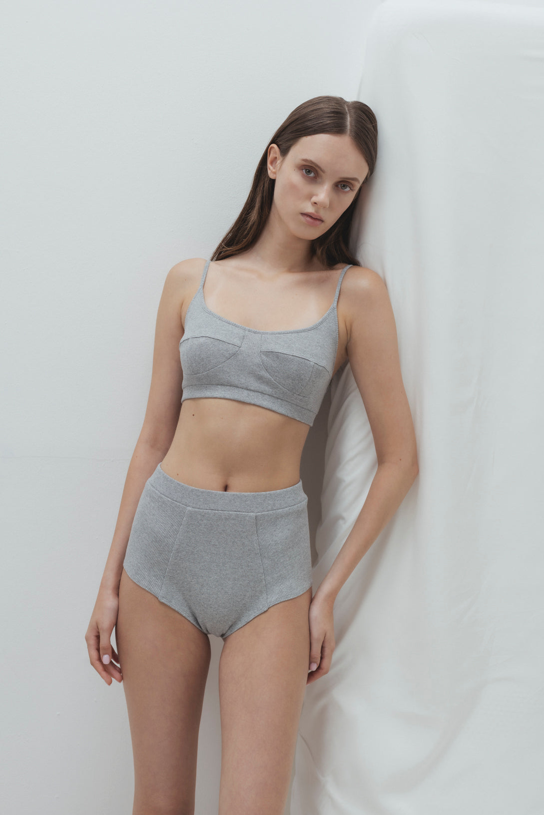 RIBBED COTTON HIGH WAISTED PANTIES IN GREY