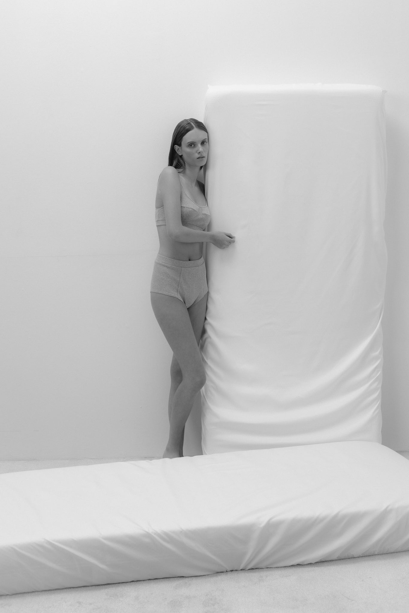 RIBBED COTTON HIGH WAISTED PANTIES IN GREY