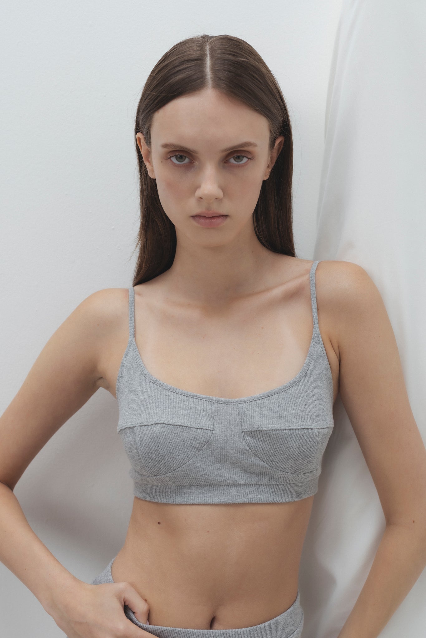 RIBBED COTTON BRA IN GREY