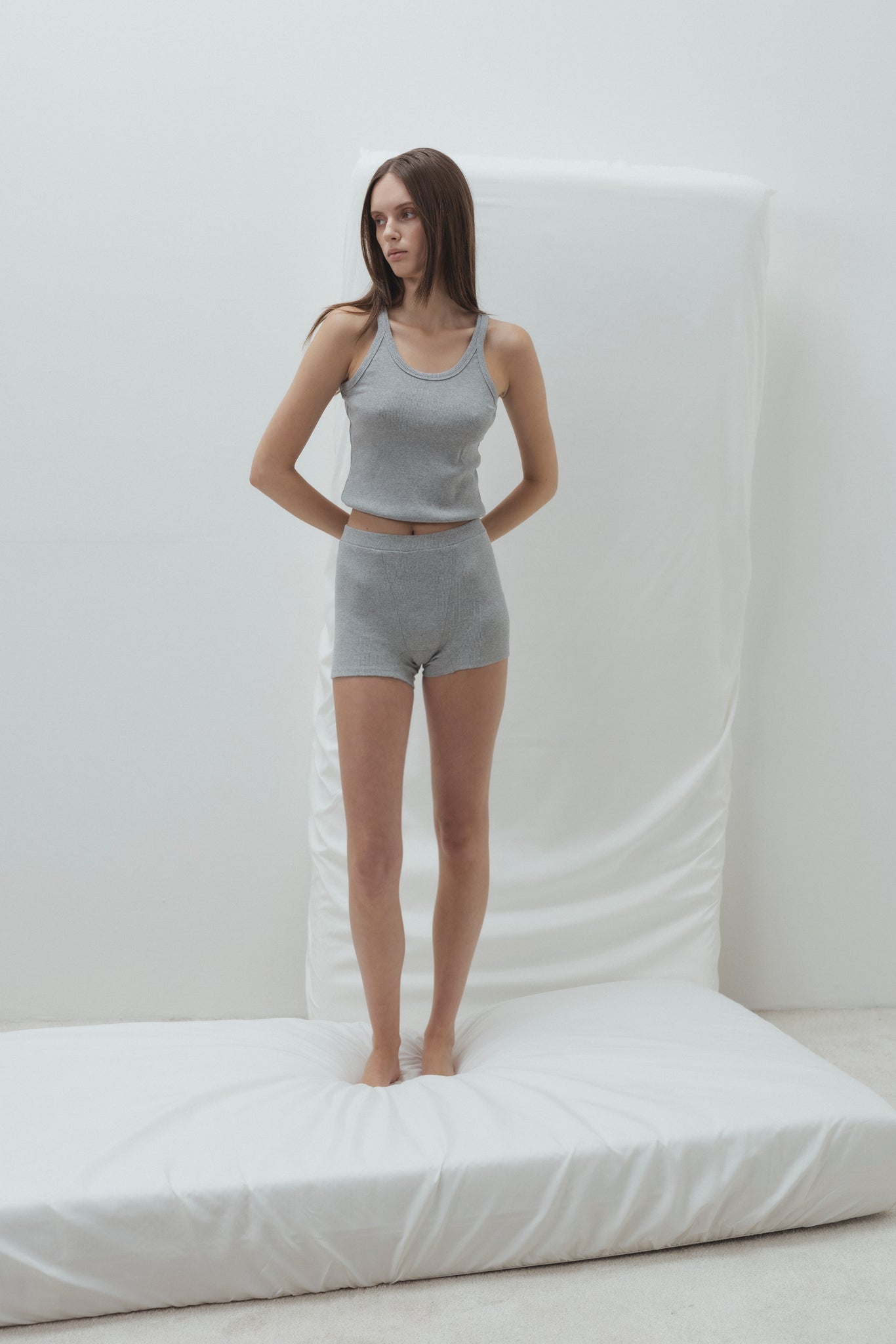RIBBED COTTON BOXER SHORTS IN GREY
