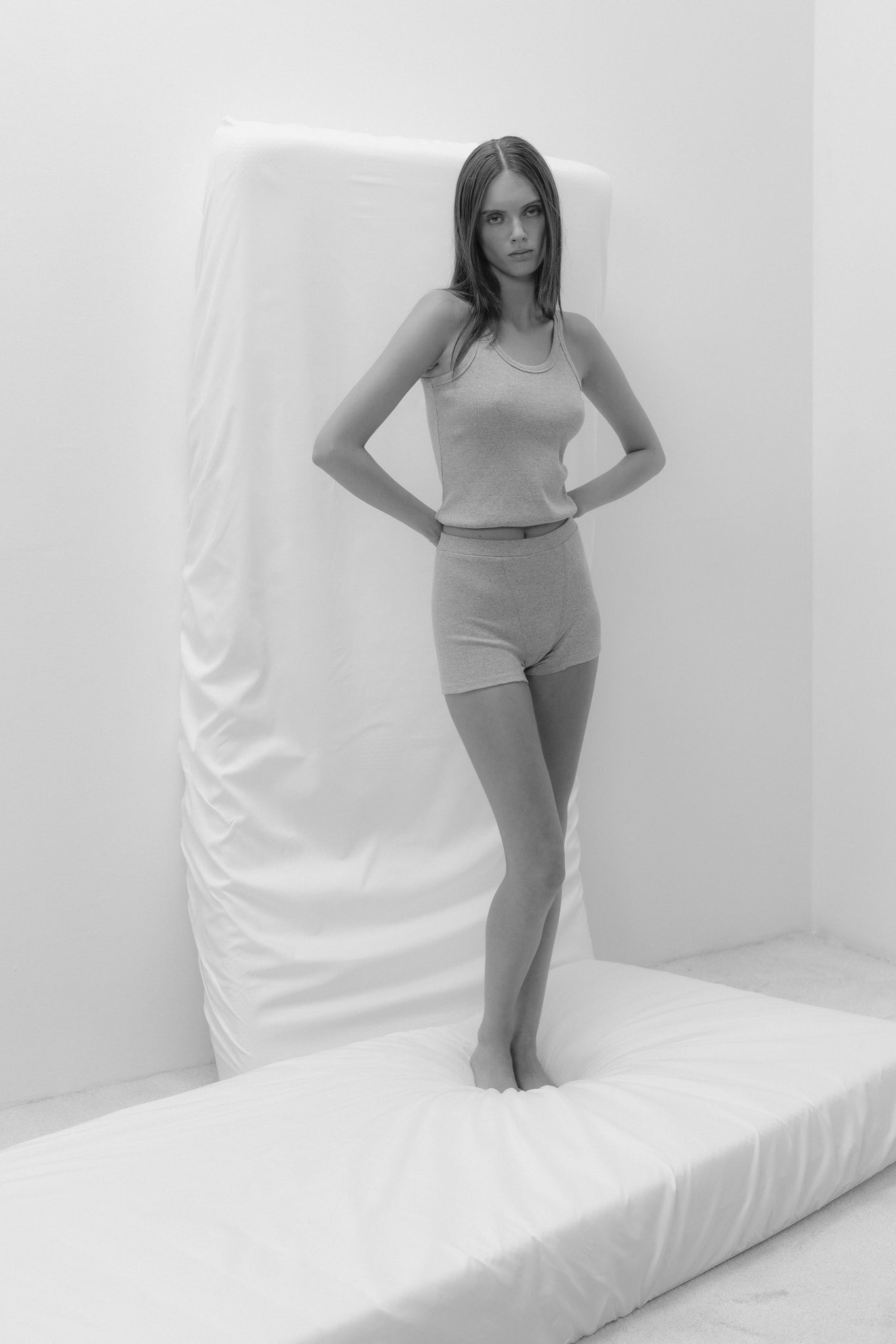 RIBBED COTTON BOXER SHORTS IN GREY