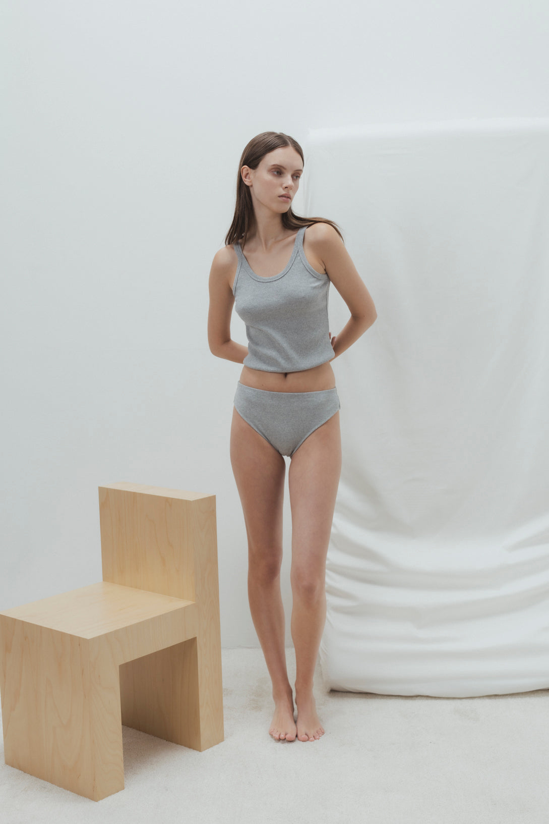 RIBBED COTTON BRIEFS IN GREY