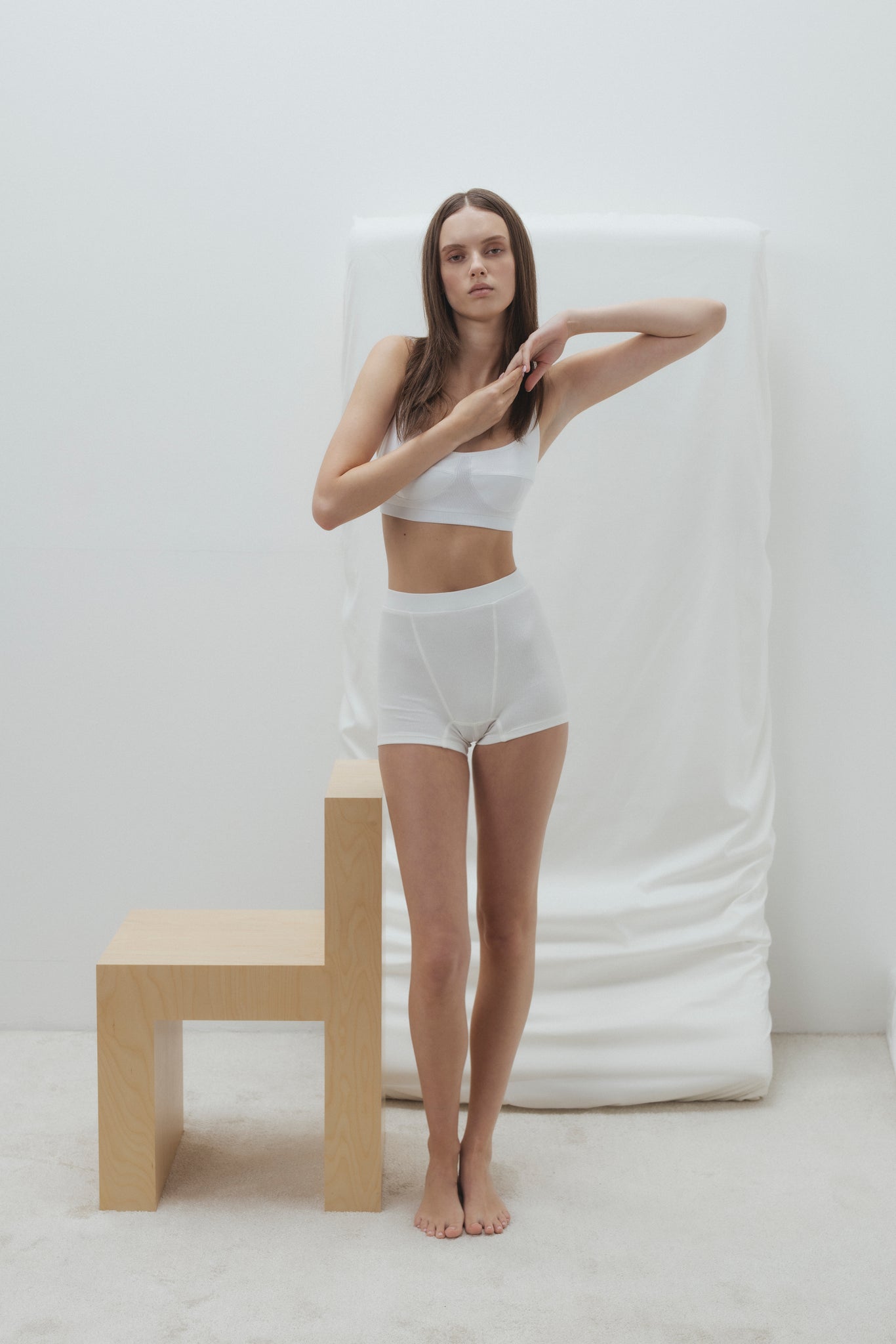 RIBBED BAMBOO BRA IN WHITE