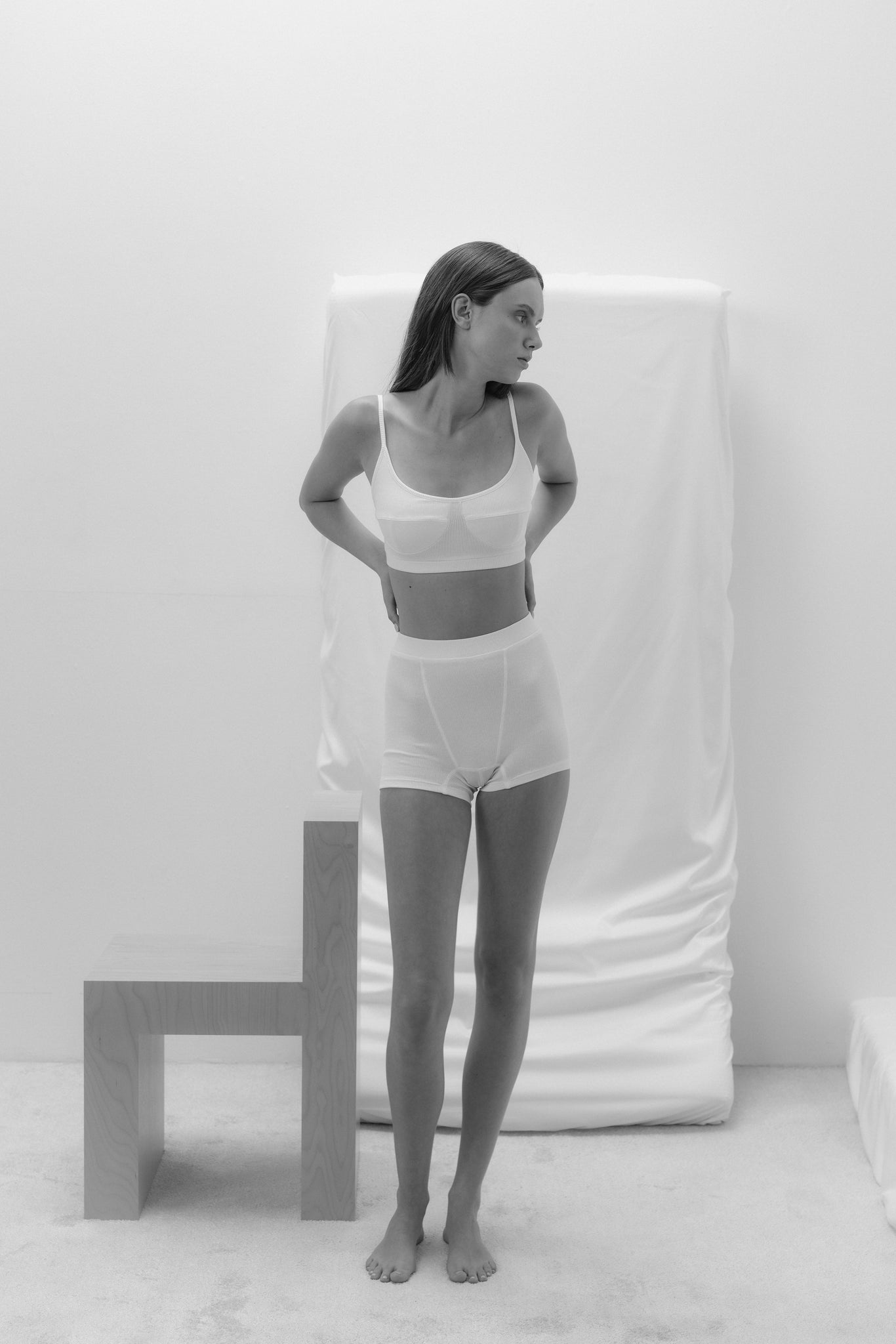 RIBBED BAMBOO BRA IN WHITE