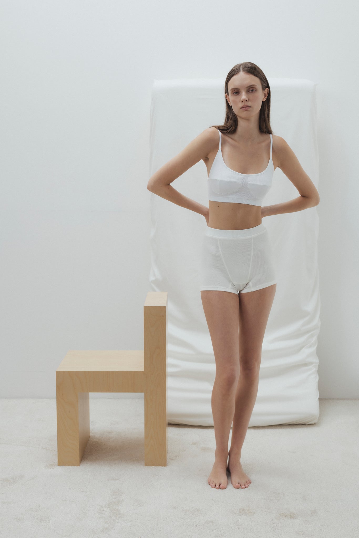 RIBBED BAMBOO BRA IN WHITE