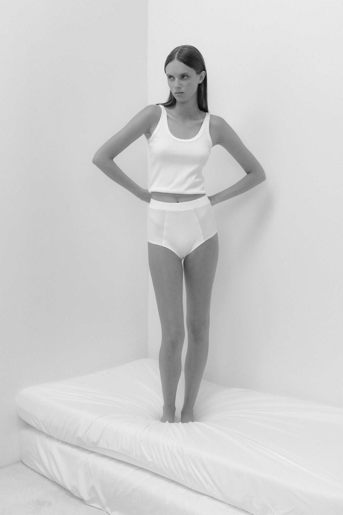 RIBBED BAMBOO HIGH WAISTED PANTIES IN WHITE