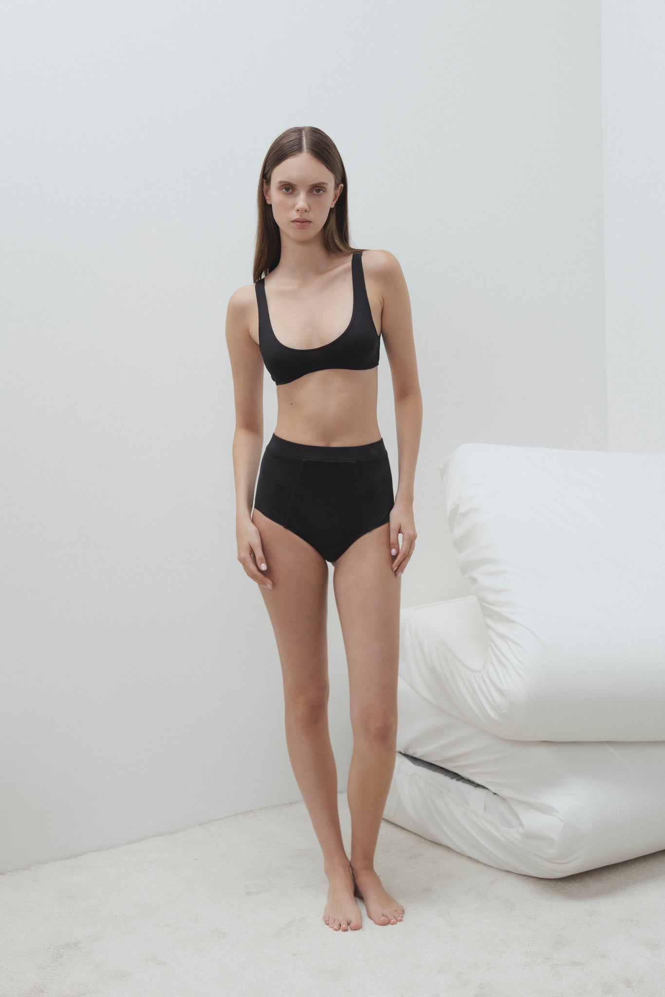 RIBBED MODAL HIGH WAISTED PANTIES IN BLACK