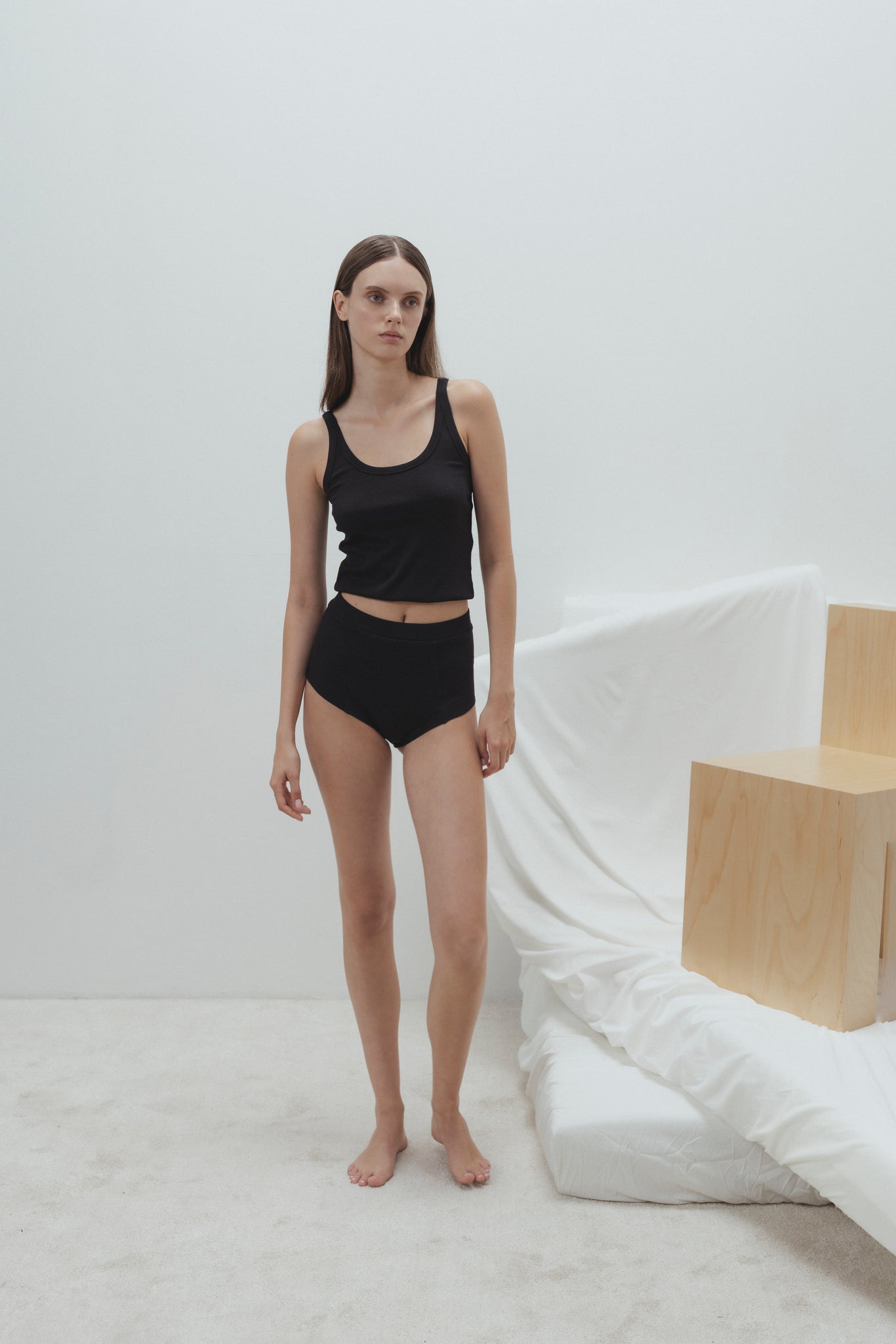 RIBBED BAMBOO HIGH WAISTED PANTIES IN BLACK