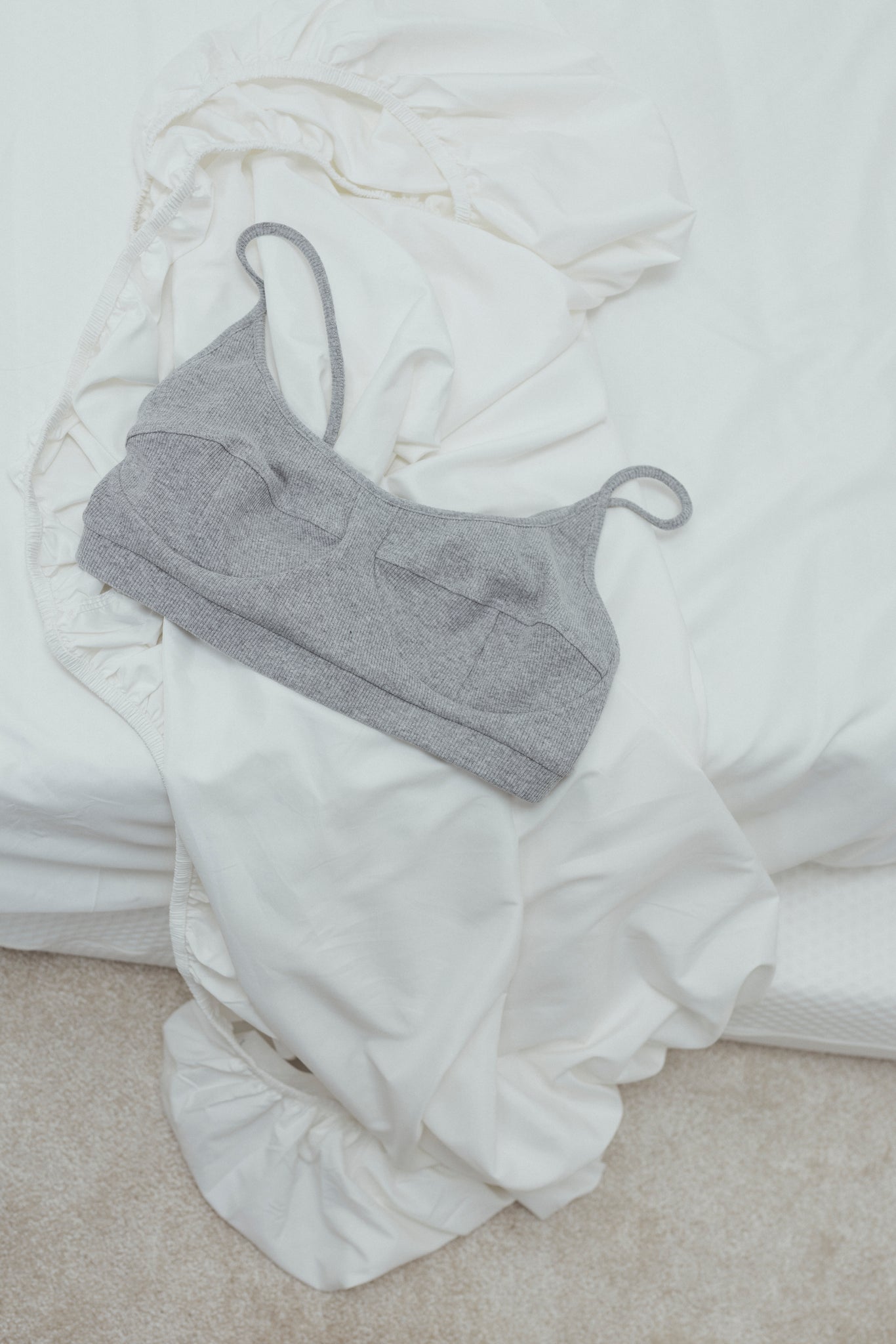 RIBBED COTTON BRA IN GREY