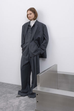 PLEATED WIDE SUIT TROUSERS IN GREY