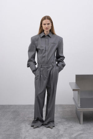 PLEATED WIDE STRAIGHT TROUSERS IN MELANGE GREY