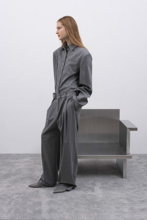 PLEATED WIDE STRAIGHT TROUSERS IN MELANGE GREY