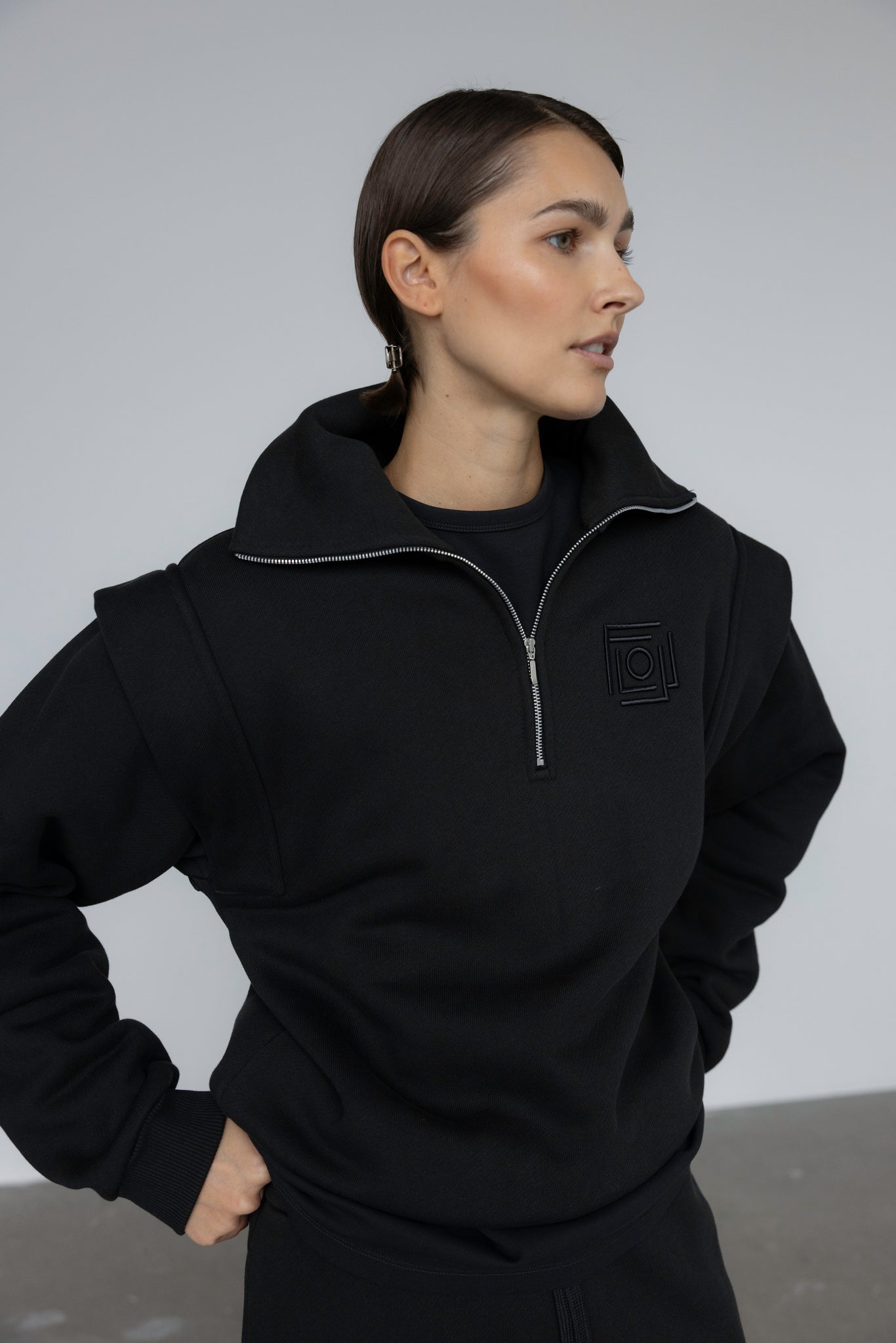 FLOW MONOGRAM ZIP UP SWEATSHIRT IN BLACK