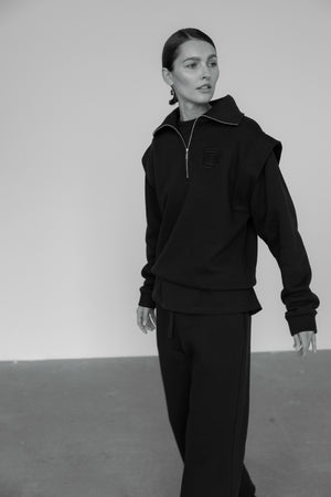 FLOW MONOGRAM ZIP UP SWEATSHIRT IN BLACK