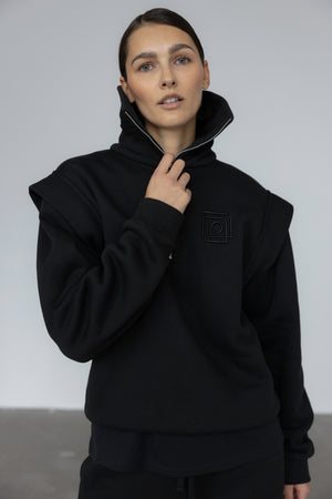 FLOW MONOGRAM ZIP UP SWEATSHIRT IN BLACK