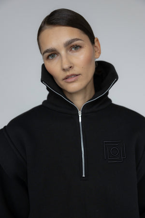 FLOW MONOGRAM ZIP UP SWEATSHIRT IN BLACK