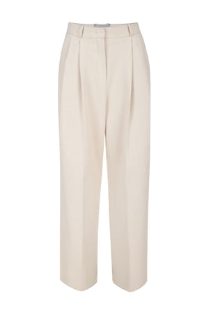 WIDE PLEATED OFF-WHITE DENIM TROUSERS