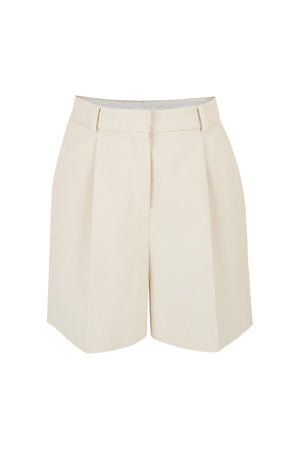 WIDE PLEATED OFF-WHITE DENIM SHORTS