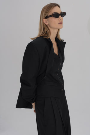 PLEATED WIDE SUIT TROUSERS IN BLACK