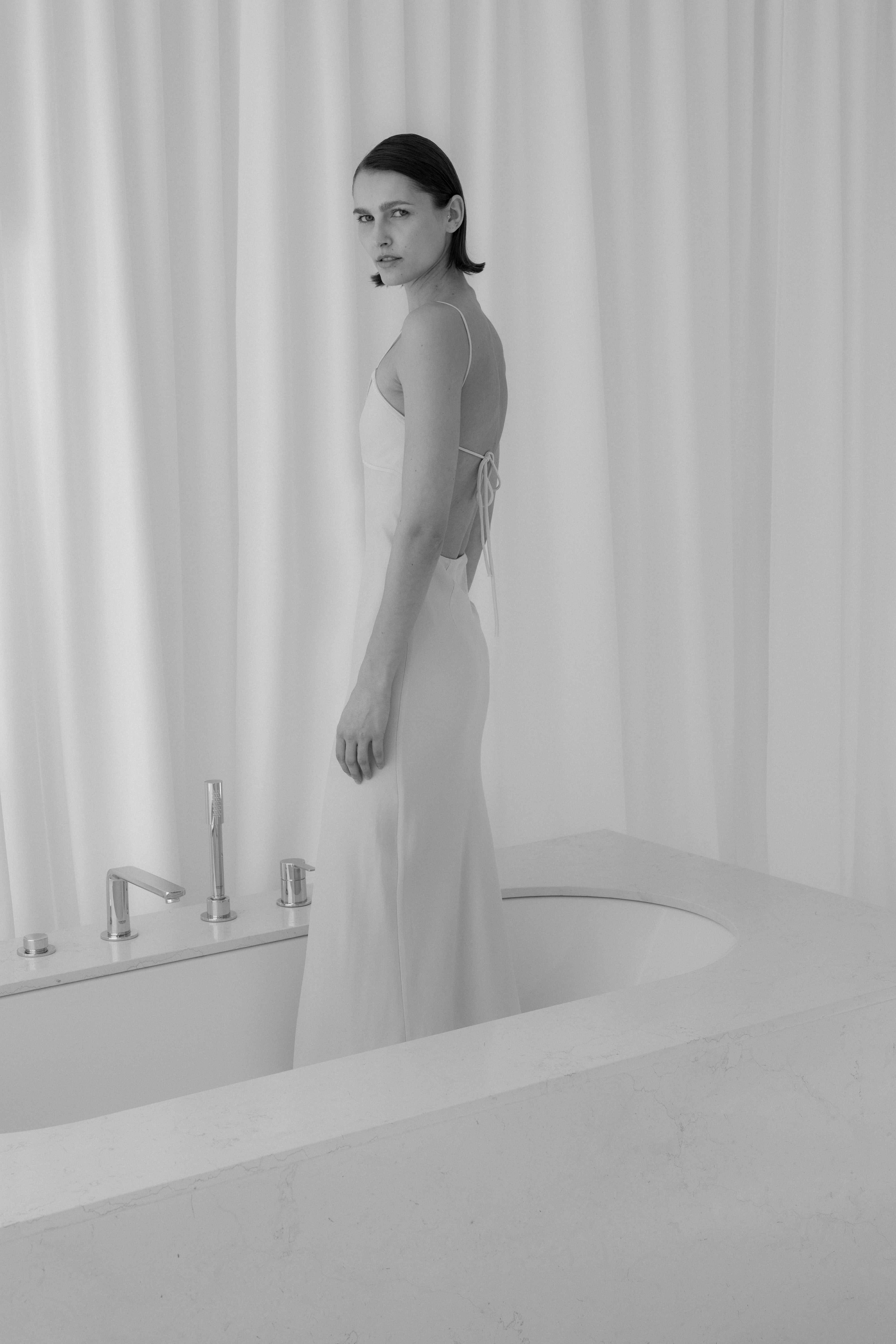 LONG BACKLESS SLIP DRESS IN CREAM www.flowfemme.com LONG BACKLESS SLIP DRESS IN CREAM www.flowfemme.com